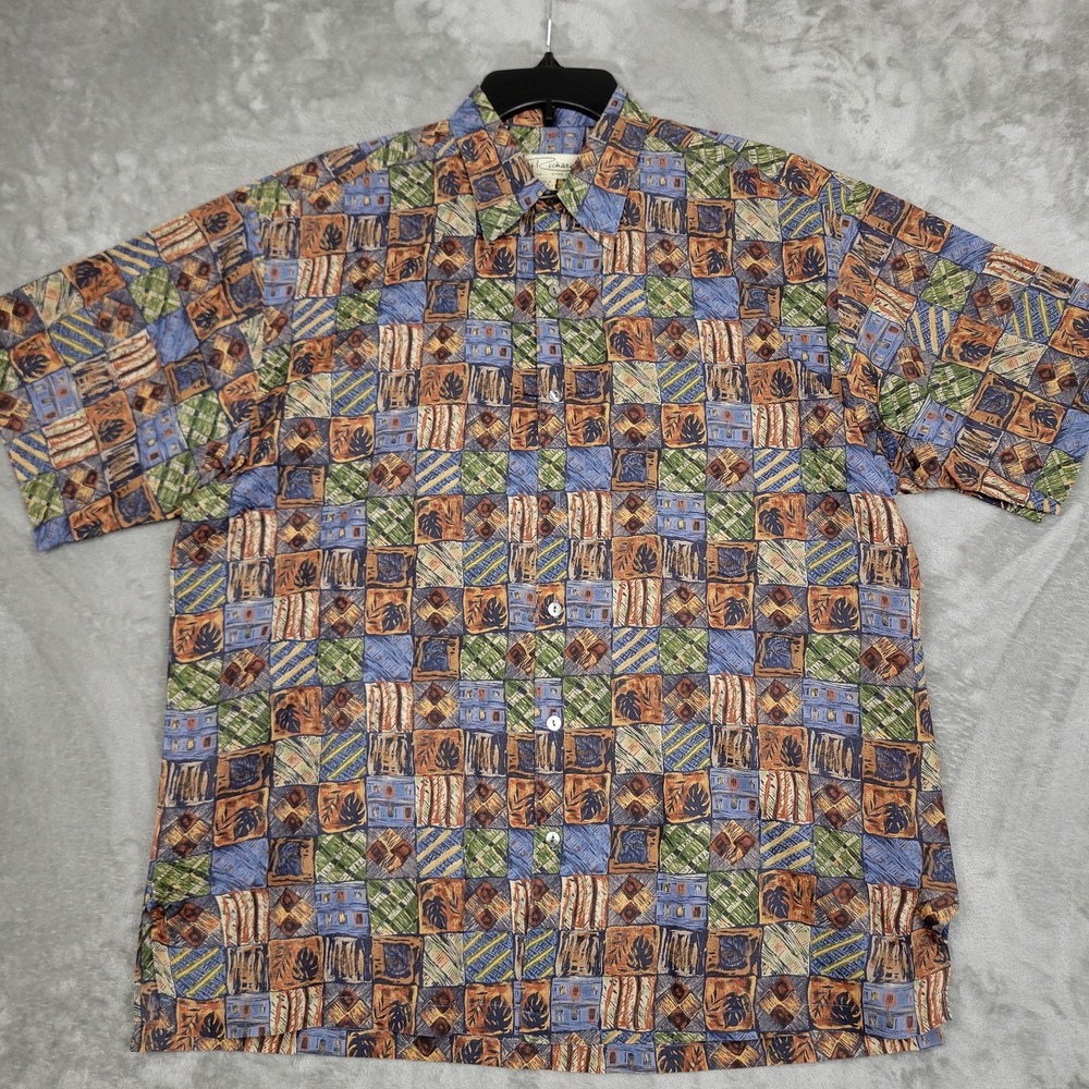 Tori Richard Hawaiian Shirt Men's Medium Cotton Lawn Floral Geometric Aloha
